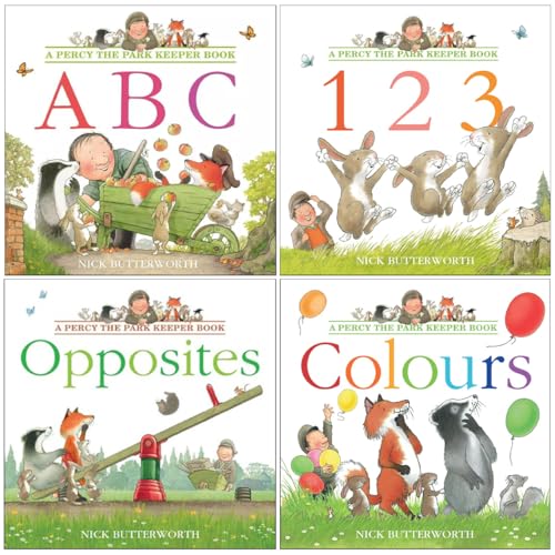 Percy the Park Keeper Early Learning collection 4 Picture Books Set (ABC, 123, Colours and Opposites)