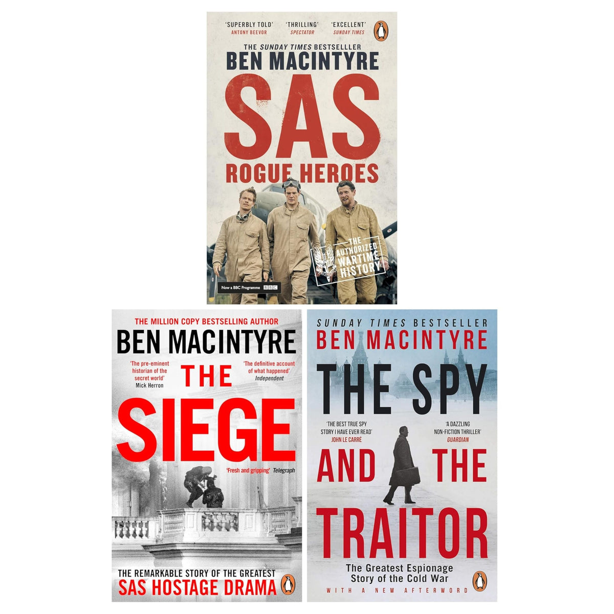 Ben Macintyre 3 Books Collection Set (The Spy and the Traitor, SAS: Rogue Heroes & The Siege)