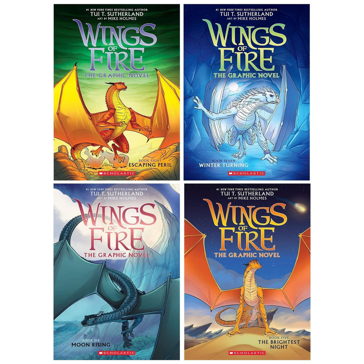 Wings of Fire Series Book 5-8 By Tui T. Sutherland Graphic Novel 4 Books Collection (The Brightest Night, Moon Rising, Winter Turning and Escaping Peril)