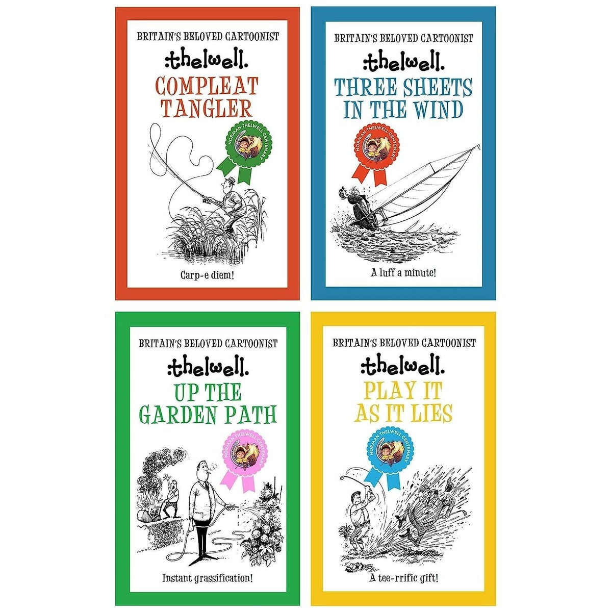 Norman Thelwell 4 Cartoon Books Collection Set (Compleat Tangler, Play it as it Lies, Three Sheets in the Wind, Up the Garden Path)