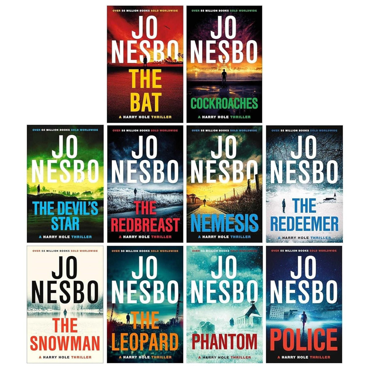 Harry Hole Series By Jo Nesbo Book 1-10 Collection 10 Books Set (Police, Phantom, The Leopard, The Snowman, The Redeemer, Nemesis, The Redbreast, The Devil's Star, Cockroaches and The Bat)