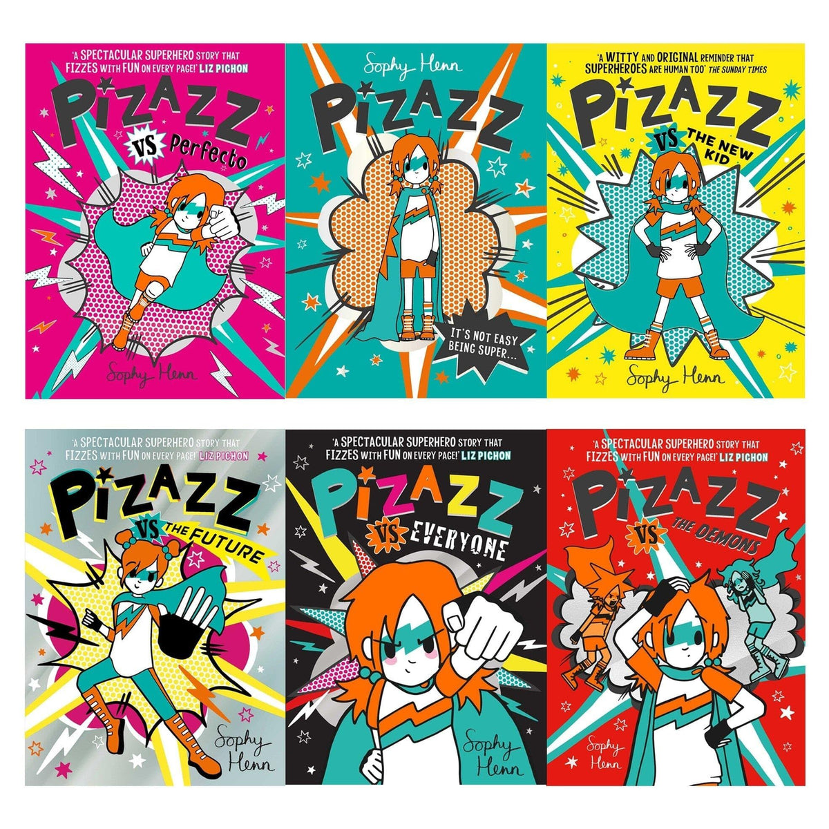 Pizazz by Sophy Henn 6 Books Collection Set (Pizazz vs Perfecto, Pizazz vs the New Kid, Pizazz It's Not Easy Being Super, Pizazz vs The Demons, Pizazz vs Everyone, Pizazz vs The Future)
