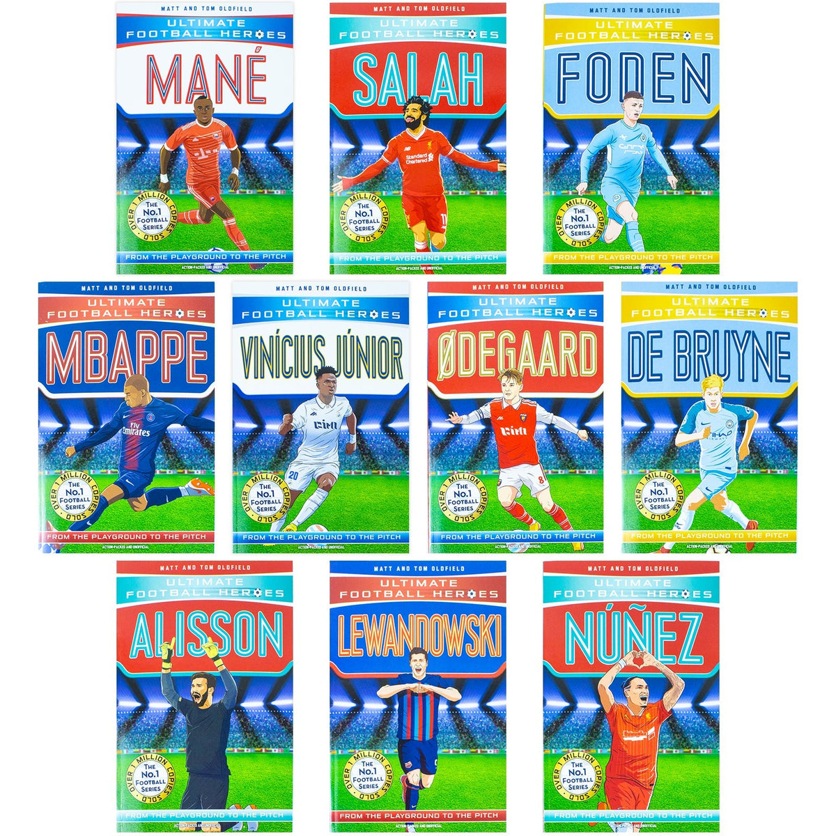 Ultimate Football Heroes Series 2 - 10 Books Collection Set By Matt and Tom Oldfield (Mane, Salah, Foden, Mbappe, Vinicius Jr, Odegaard, De Bruyne, Alisson, Lewandowski, Nunez) NEW VERSION