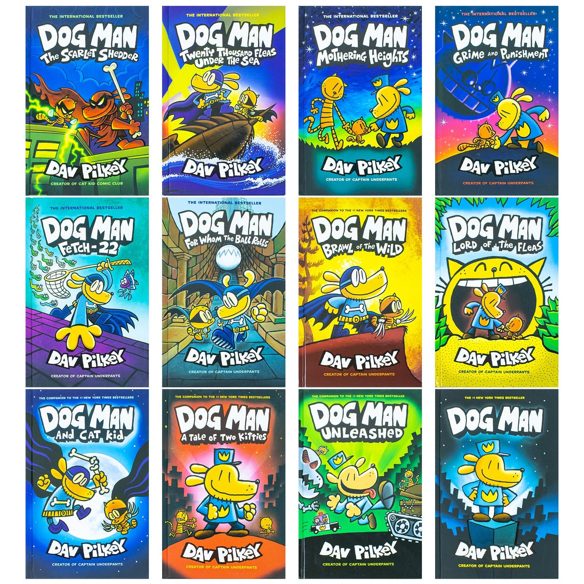 Dog Man Series 1-12 Books Collection Set By Dav Pilkey (Dog Man, Unleashed, Tale Of Two Kitties, Dog Man and Cat Kid, Lord of The Fleas, Brawl of The Wild, For Whom The Ball Rolls, Fetch-22 & More)