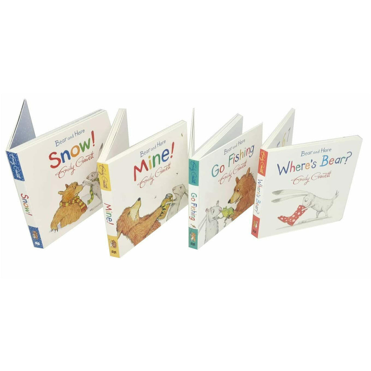 Bear and Hare Series 4 Books Collection Set By Emily Gravett (Bear and Hare Mine!, Where's Bear?, Go Fishing, Snow!)