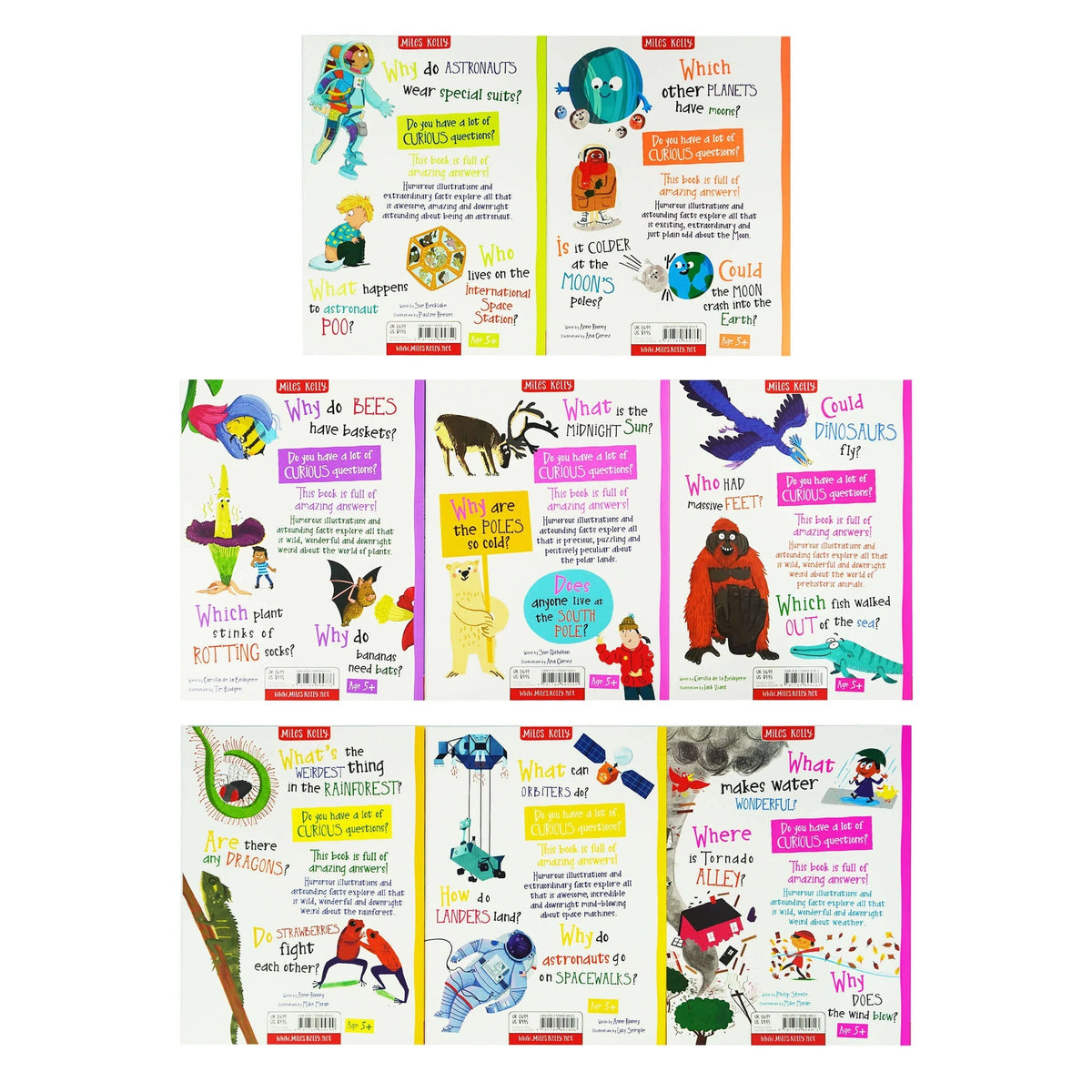 A Curious Library of Questions & Answers About 8 Books Collection Set (Prehistoric Animals, Astronauts, The Moon, Plants, Polar Lands, Rainforests, Space Machines & Weather)