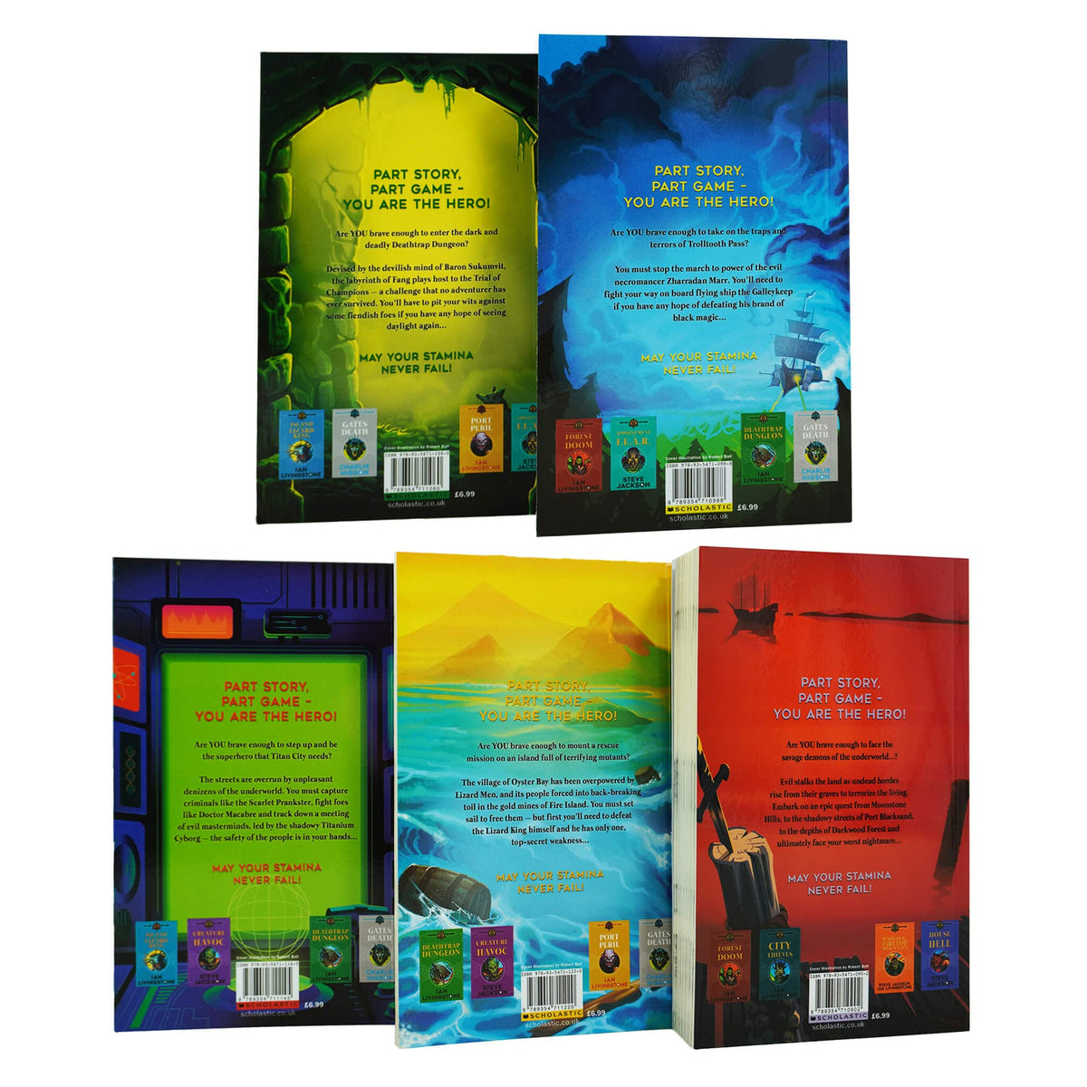 Fighting Fantasy RPG 5 Books Collection Set (6-10) (The Port of Peril, Creature of Havoc, Deathtrap Dungeon, Appointment With F.E.A.R. & Island of the Lizard King)