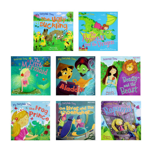 Childrens Bedtime Stories Collection Fairytale & Princess Time 8 Books Set (The Ugly Duckling, The Little Mermaid, Aladdin, Beauty and the Beast, Frog Prince, Rapunzel, The Elves and the Shoe Maker)