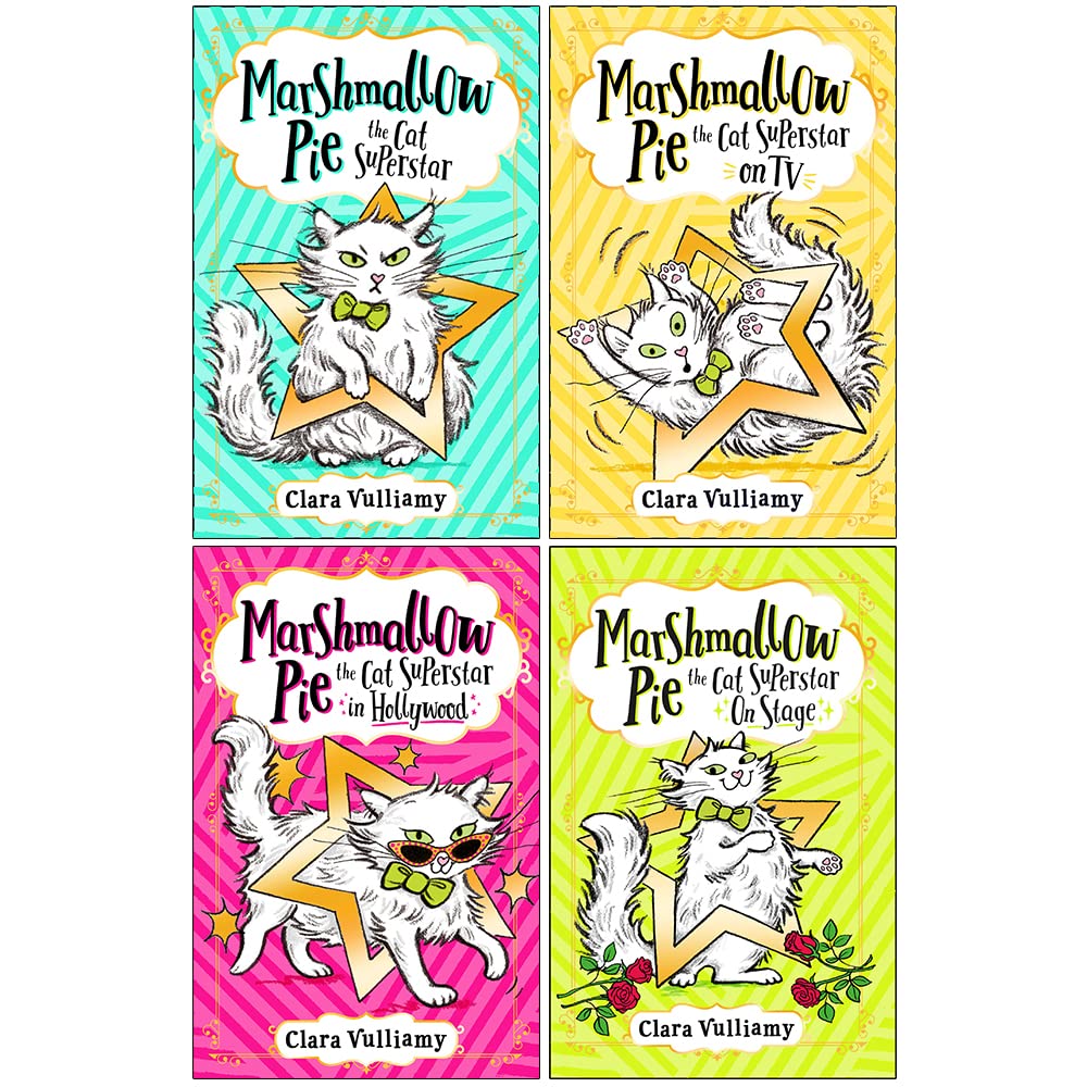 Marshmallow Pie the Cat Superstar Series 4 Books Collection Set By Clara Vulliamy (Marshmallow Pie The Cat Superstar, On TV, in Hollywood, On Stage)