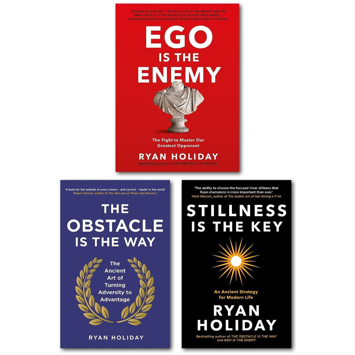 Ryan Holiday 3 Books Collection Set (Ego is the Enemy, Stillness is the Key, The Obstacle is the Way)