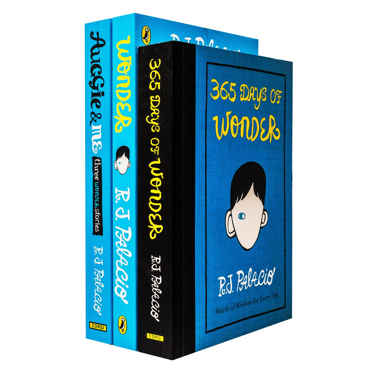 R J Palacio Collection 3 Books Set (Wonder, Auggie & Me, 365 Days of Wonder)