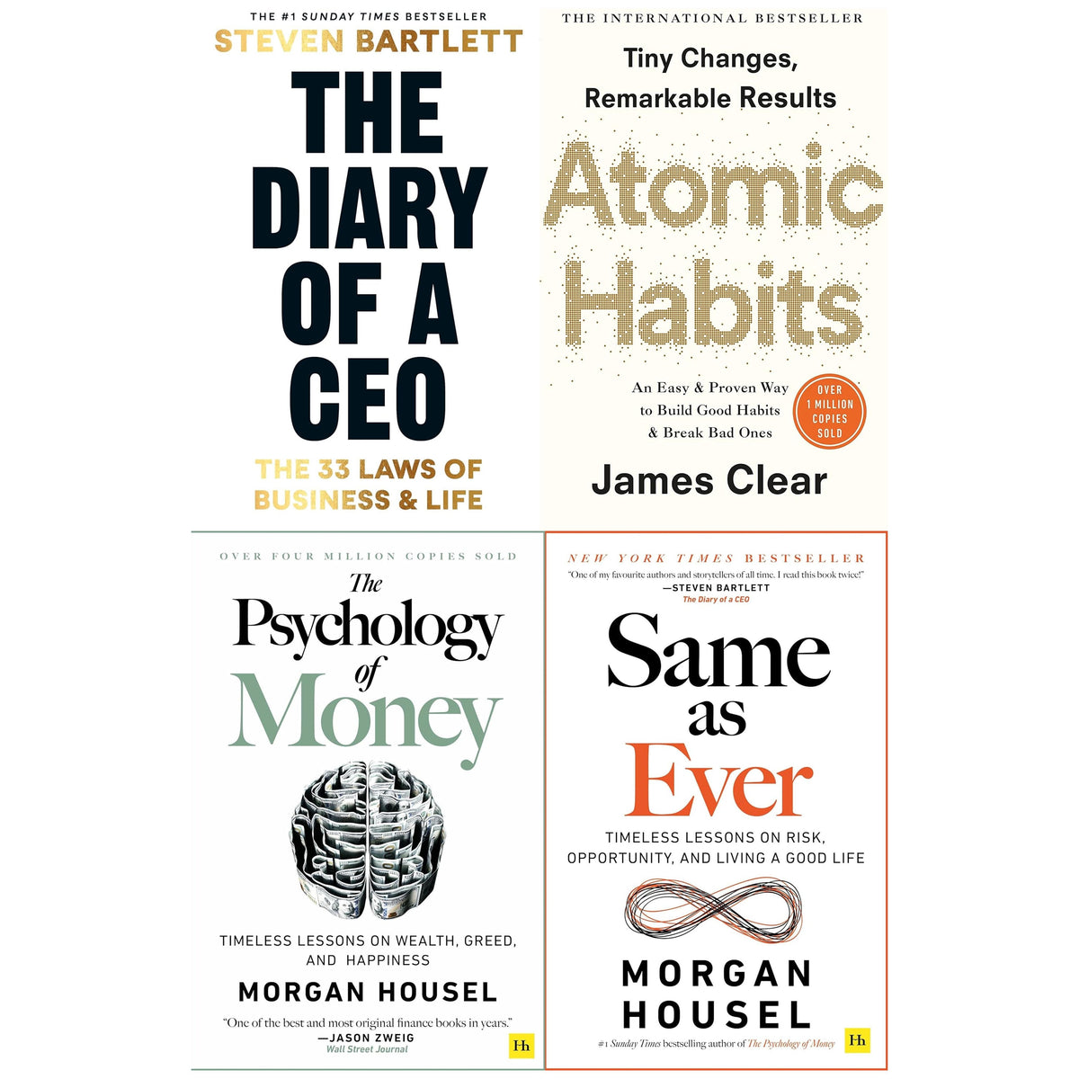 The Diary of a CEO, Atomic Habits, The Psychology of Money, Same as Ever 4 Books Collection Set - Bestselling Authors