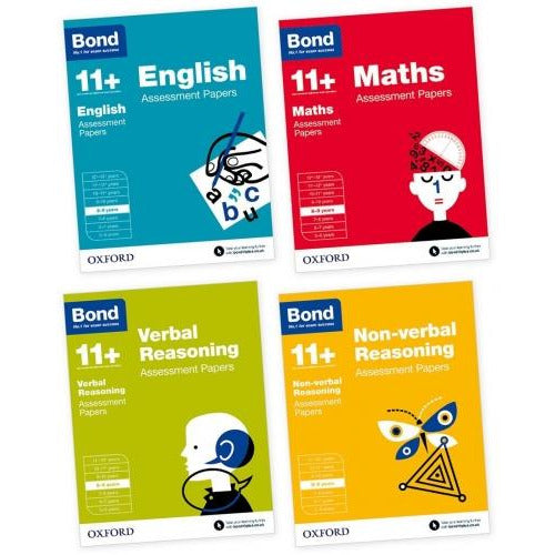 Bond 11 Plus Assessment Papers English Maths Verbal And Non Verbal For Ages 8-9 Years 4 Books Collection Set