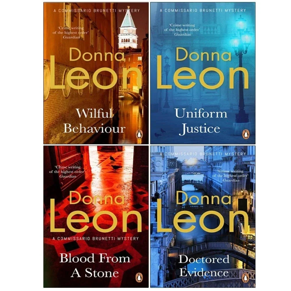 Brunetti Series 3 Collection 4 Books Set by Donna Leon (Wilful Behaviour: (Brunetti 11), Uniform Justice: (Brunetti 12), Doctored Evidence: (Brunetti 13) & Blood From A Stone: (Brunetti 14))