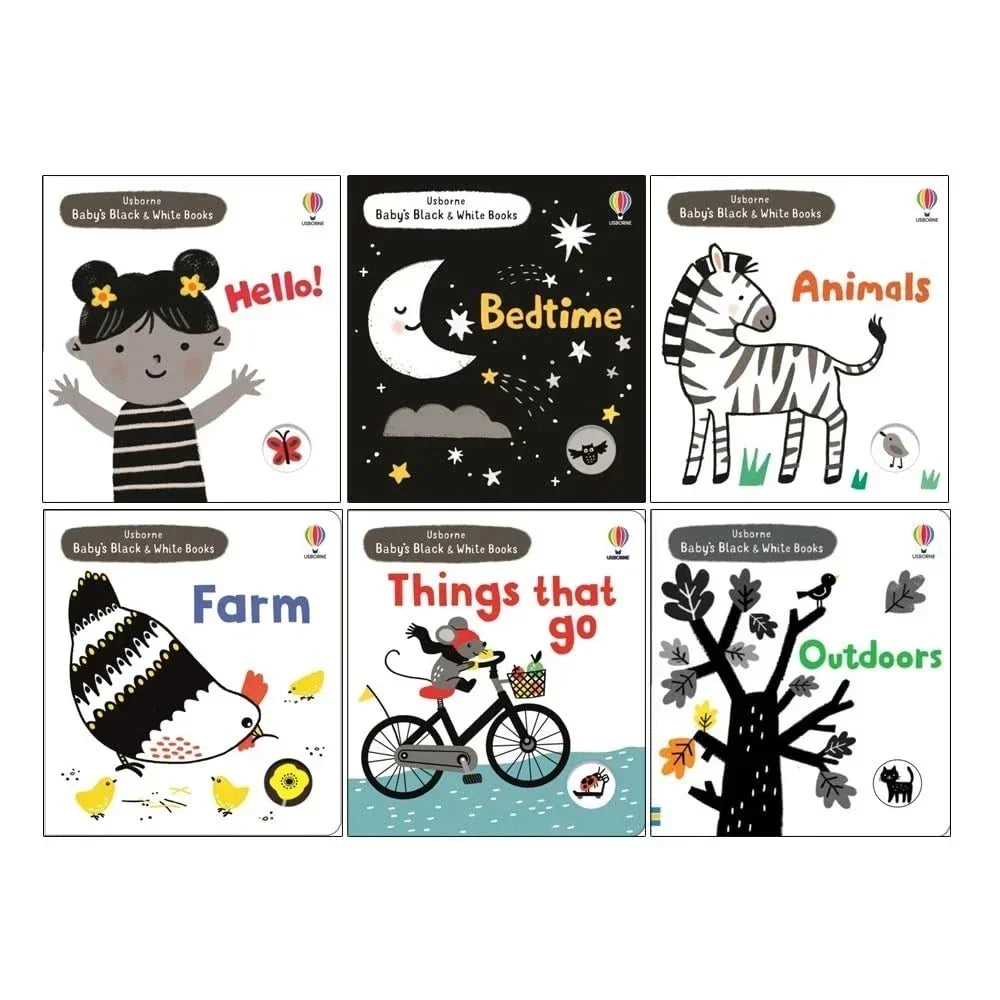 Baby's Black and White Collection 6 Books Set By Mary Cartwrigh( Hello,Bedtime,Animals,Farm,Outdoors)