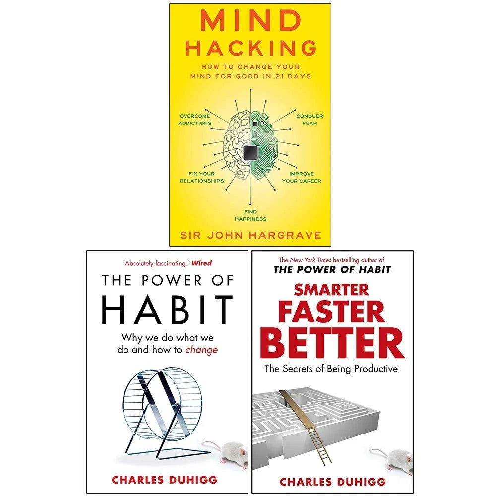 Mind Hacking, Power of Habit, Smarter Faster Better 3 Books Collection Set