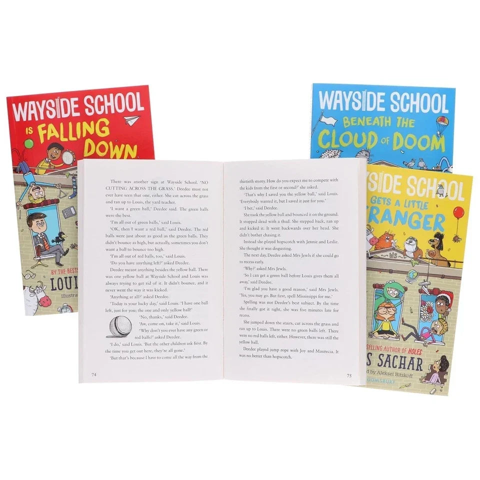 Wayside School Series by Louis Sachar 4 Books Set(Wayside School,Falling Down, Gets a Little Stranger & Beneath the Cloud of Doom )