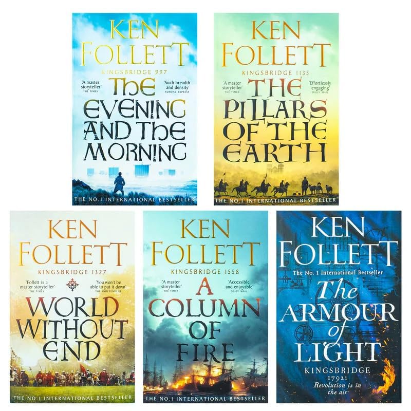 Ken Follett Kingsbridge 5 Books Collection Set – Pillars of the Earth, World Without End, A Column of Fire, The Evening and the Morning, The Armor of Light