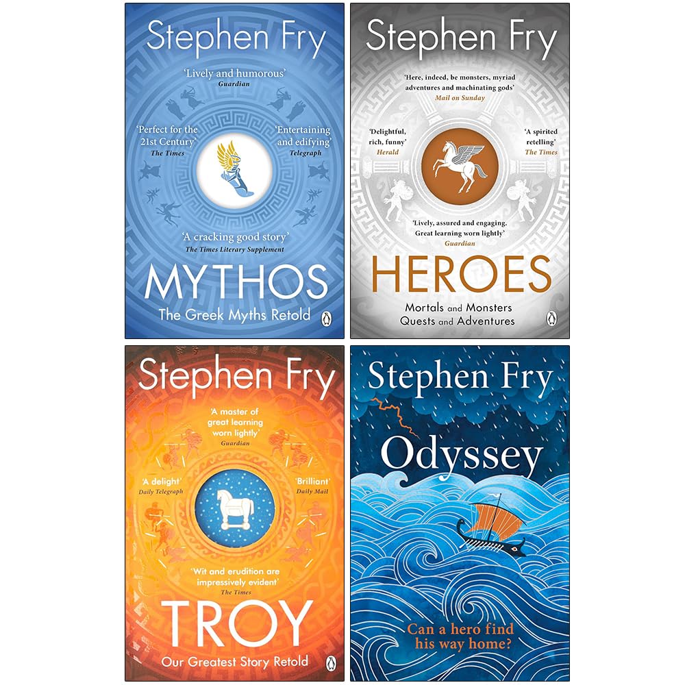 Stephen Fry Greek Myths Series 4 Books Collection Set (Mythos, Heroes, Troy and Odyssey)