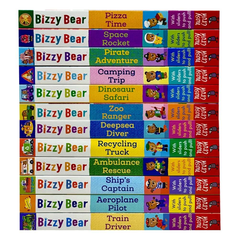 Bizzy Bear: Series 1 & 2 Collection 12 Board Books Set by Benji Davies (Train Driver, Aeroplane Pilot, Ship’s Captain, Ambulance Rescue, Recycling Truck, Deep-Sea Diver, Zoo Ranger & More)