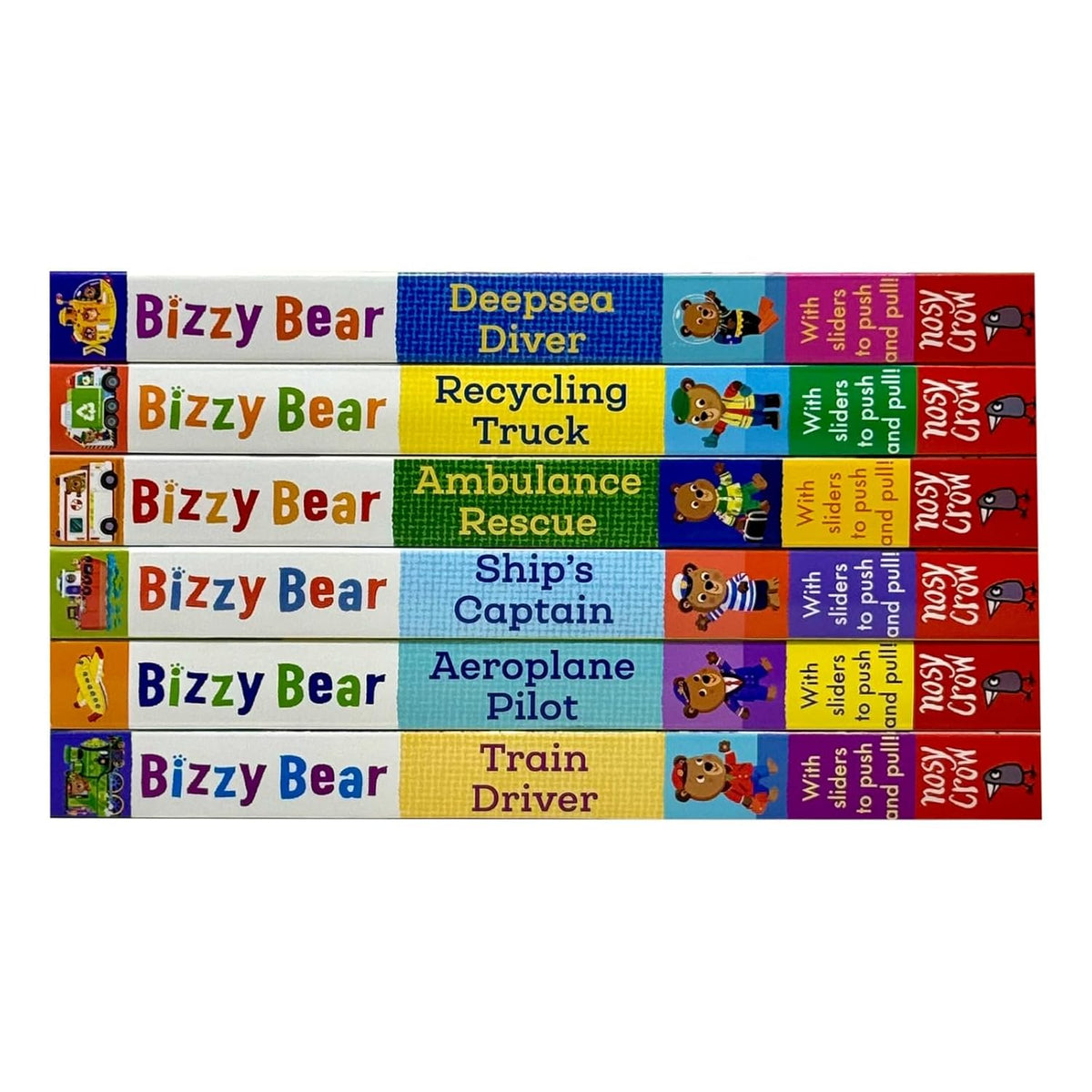 Bizzy Bear: Series 1 Collection 6 Board Books Set by Benji Davies((Train Driver, Aeroplane Pilot, Ship’s Captain, Ambulance Rescue, Recycling Truck & Deep-Sea Diver)