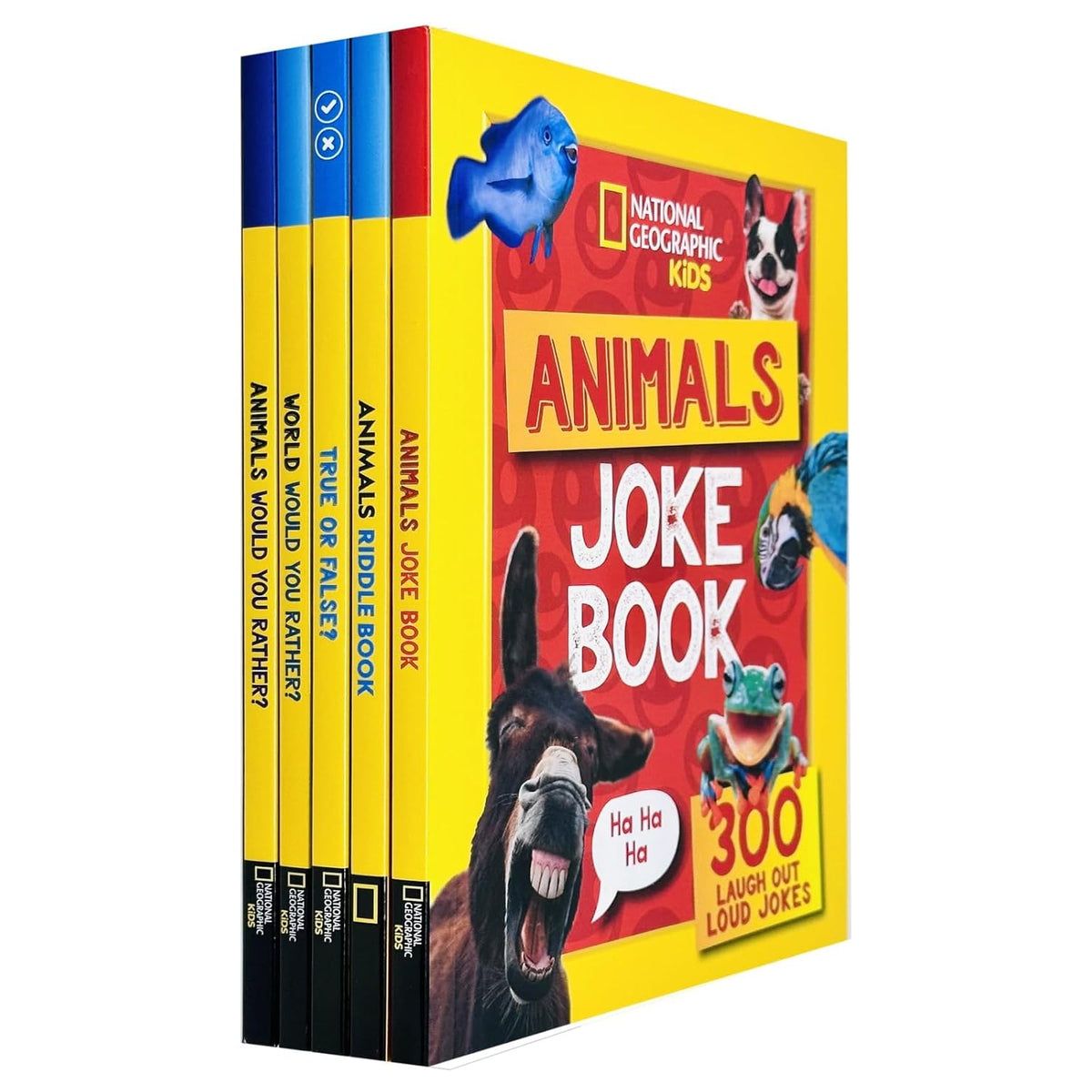 National Geographic Kids A Fun-Filled Family Game Animals 5 Books Collection Set (True or False?, Animals Riddle Book, Animals Joke Book, World Would You Rather? and Animals Would You Rather?)