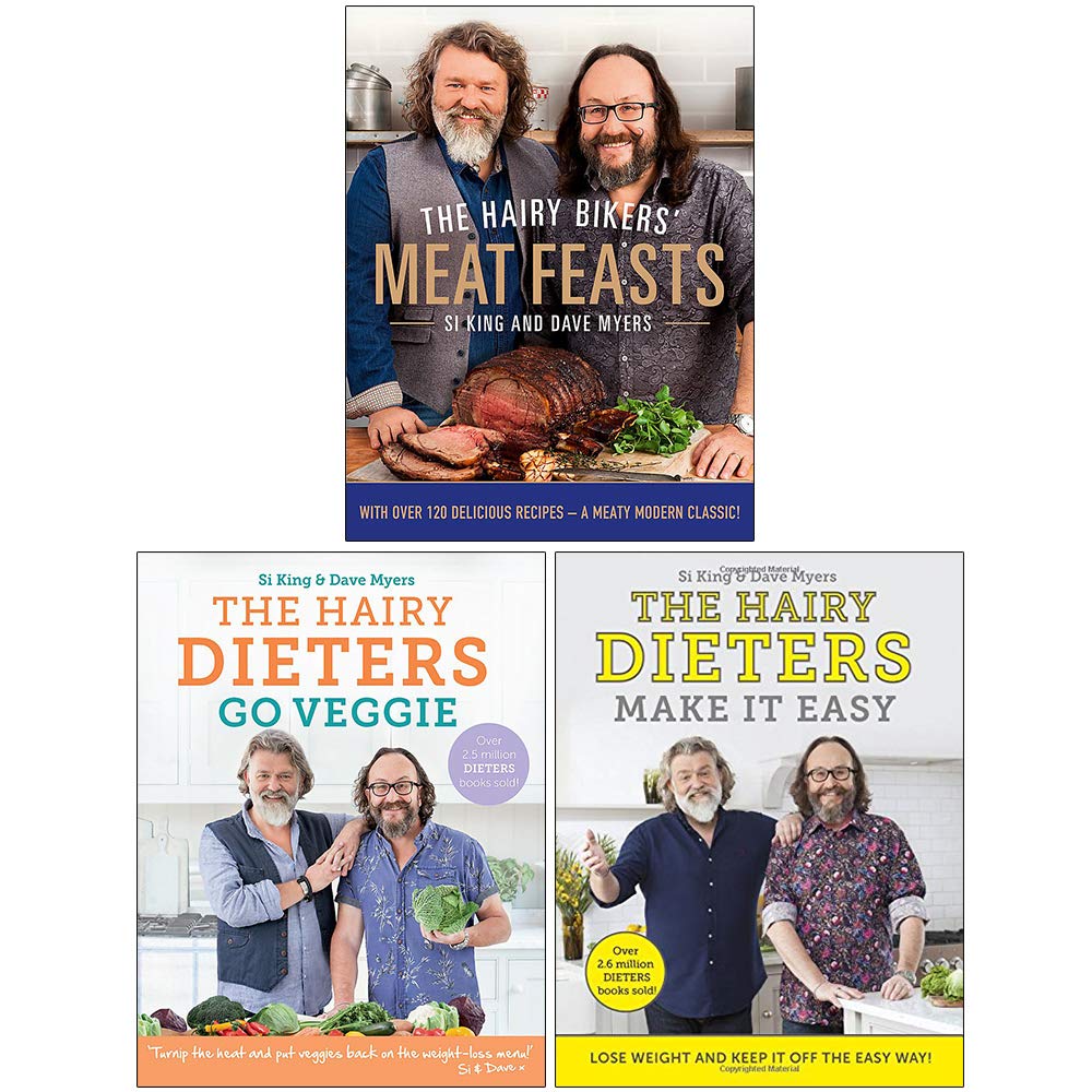 The Hairy Bikers Meat Feasts [h], The Hairy Dieters Go Veggie, The Hairy Dieters Make It Easy 3 Books Collection Set