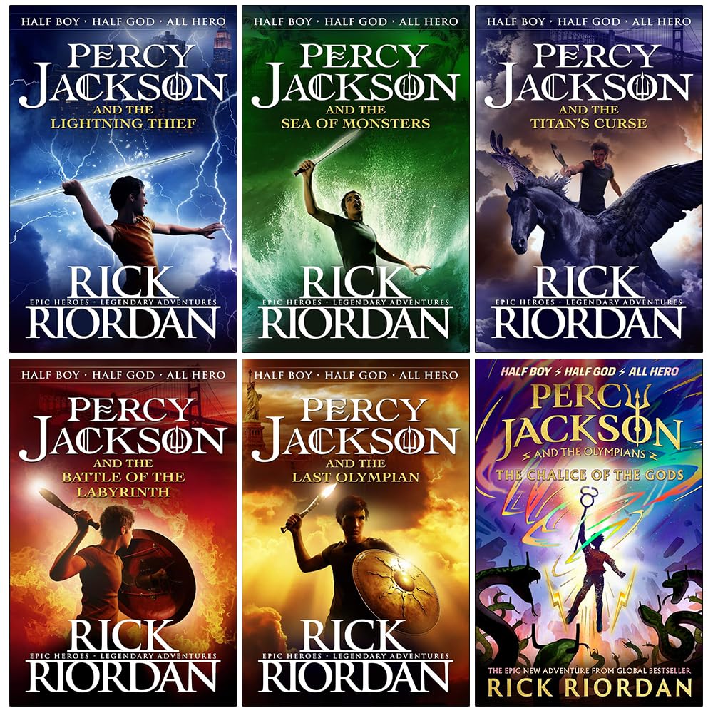 Percy Jackson and the Olympians Collection 6 Books Set By Rick Riordan (The Lightning Thief, Sea of Monsters, Titan's Curse, Battle of the Labyrinth, Last Olympian, The Chalice of the Gods)