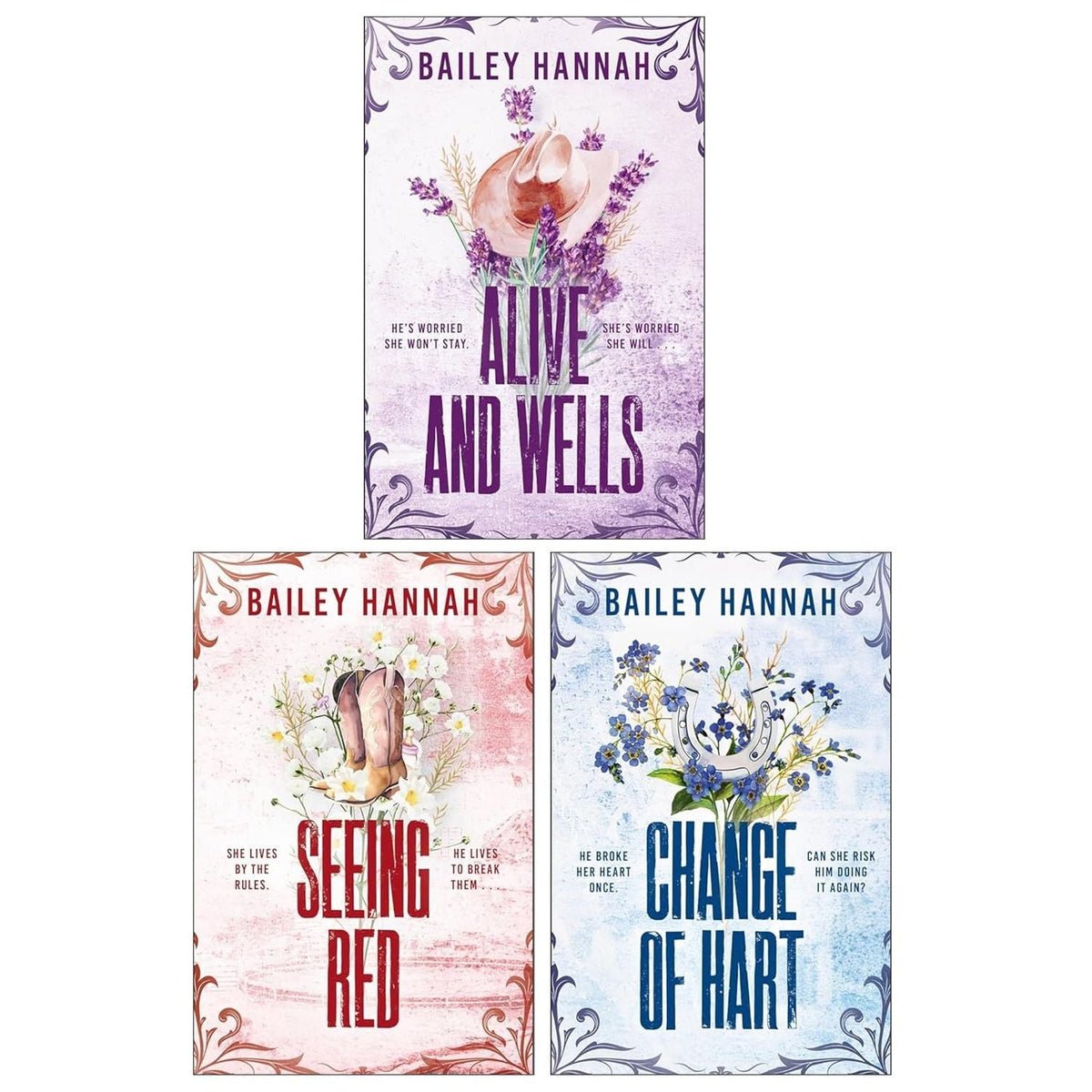 Wells Ranch Series by Bailey Hannah 3 Books Collection Set (Seeing Red, Alive and Wells & Change of Hart