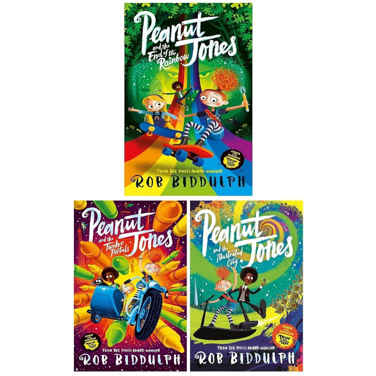 Peanut Jones Series 3 Books Collection Set by Rob Biddulph (The Illustrated City, The Twelve Portals, The End of the Rainbow)