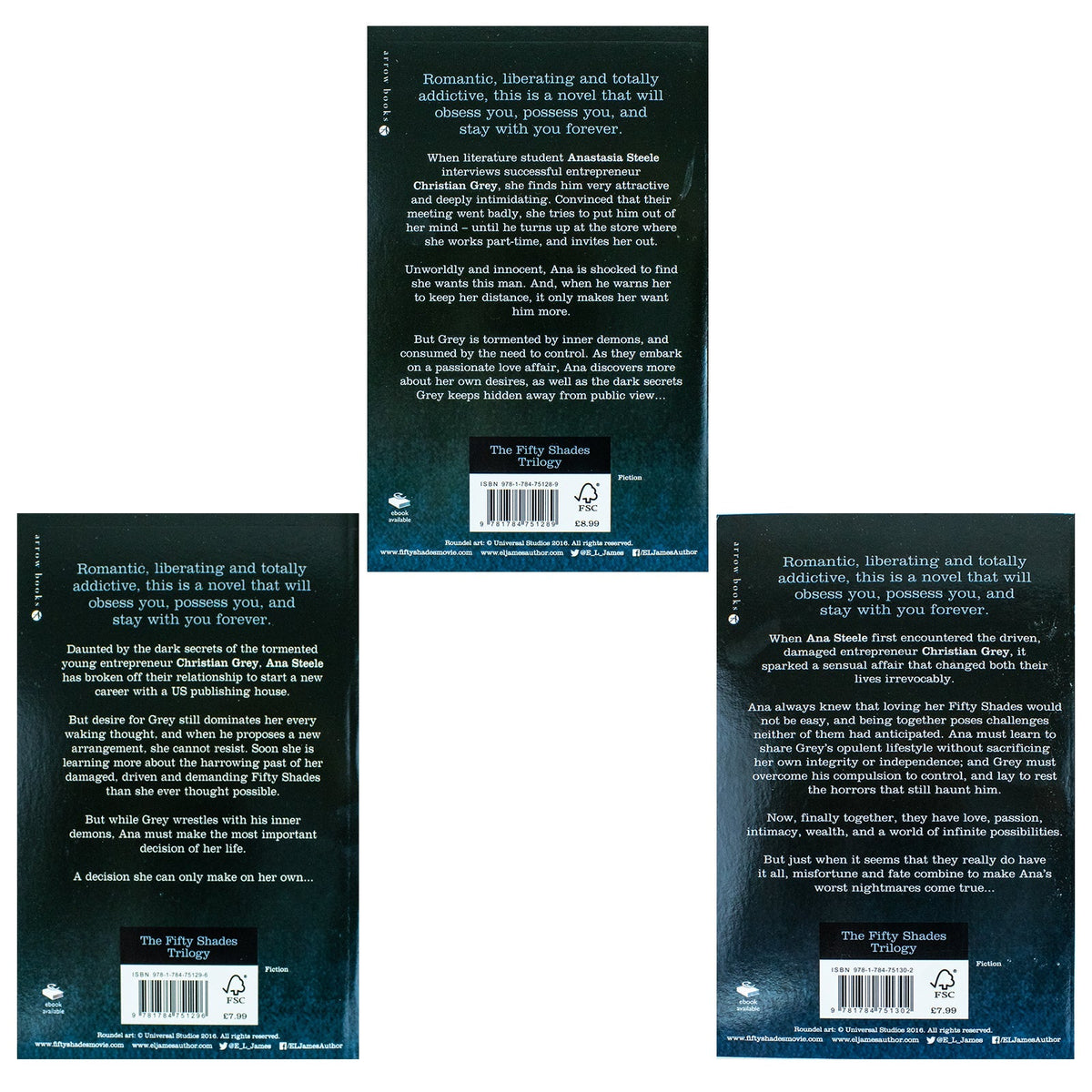 E L James Fifty Shades Movie Series 3 Books Collection Set (Fifty Shades of Grey, Fifty Shades Darker, Fifty Shades Freed)