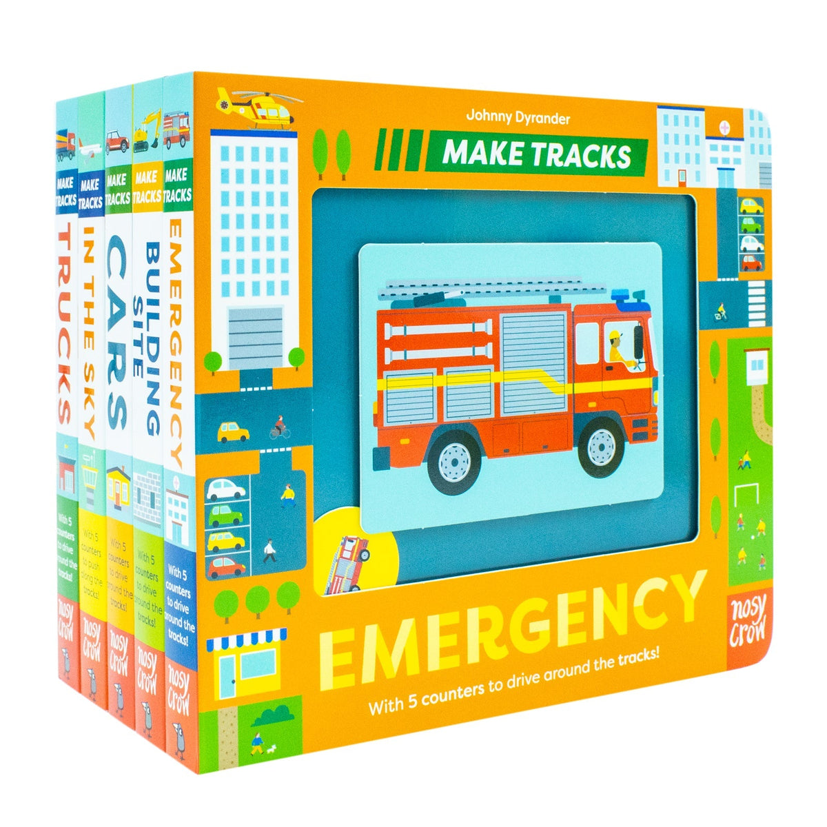 Make Tracks Series 5 Books Collection Set (Emergency, Building Site, Cars, In The Sky, Trucks)