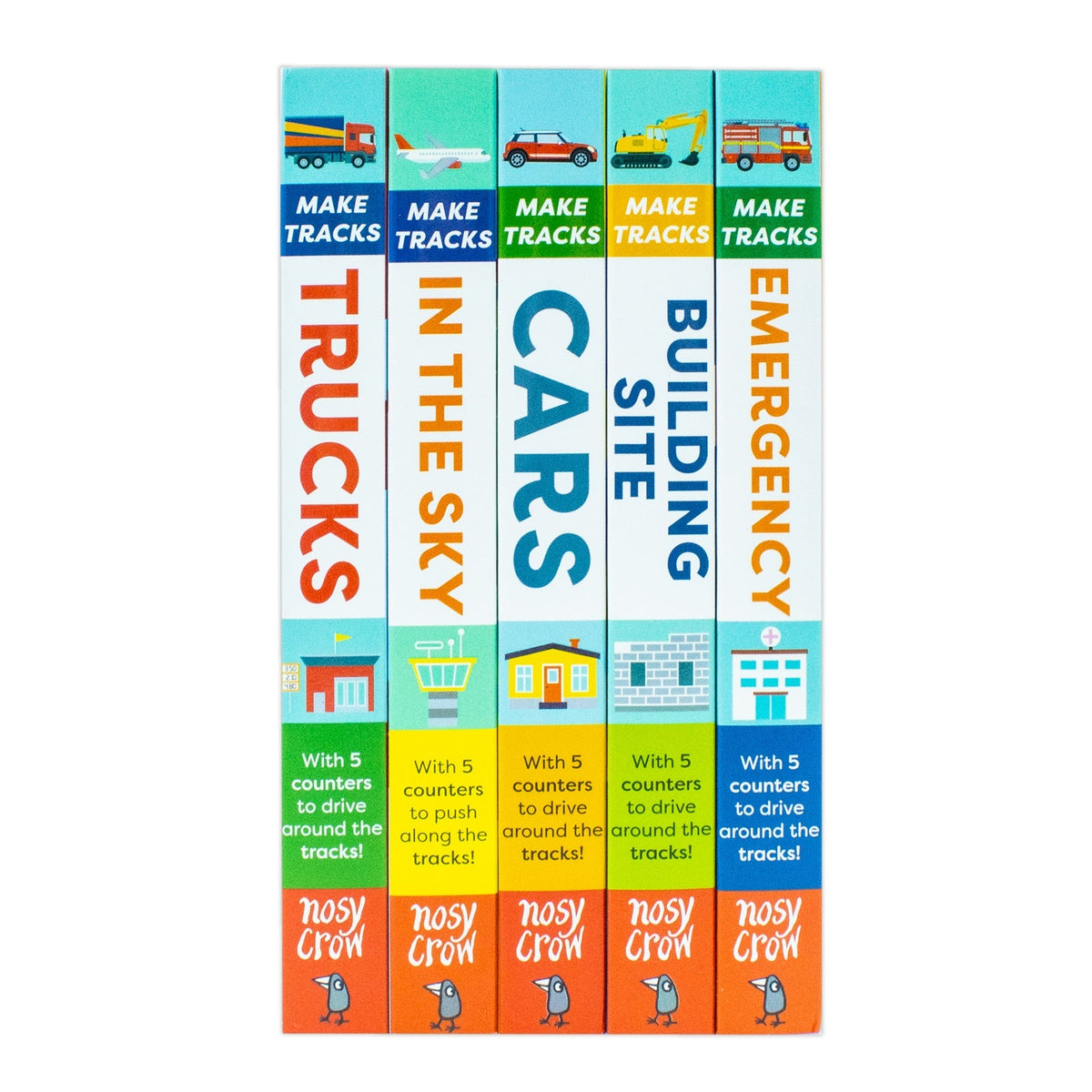 Make Tracks Series 5 Books Collection Set (Emergency, Building Site, Cars, In The Sky, Trucks)