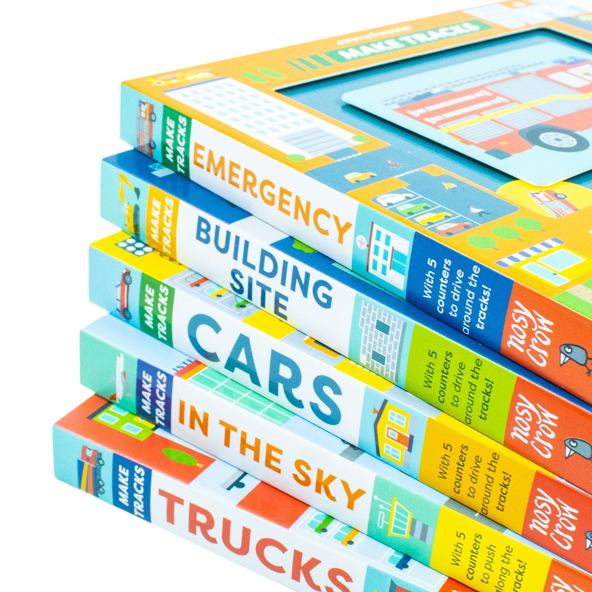 Make Tracks Series 5 Books Collection Set (Emergency, Building Site, Cars, In The Sky, Trucks)