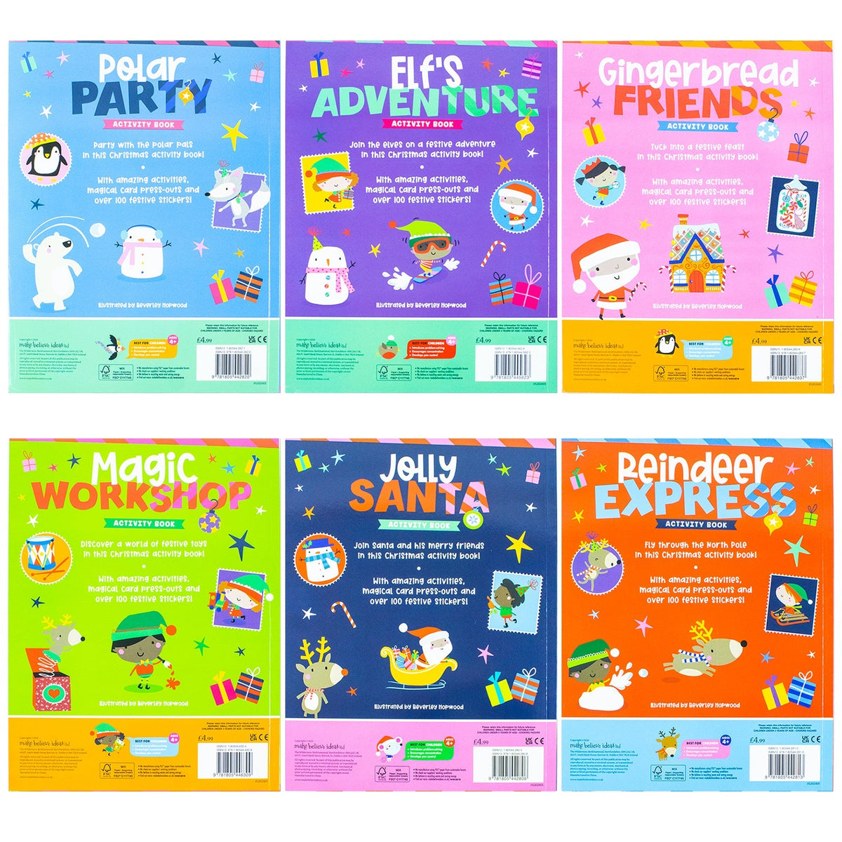 Children’s Christmas Activity Book Collection 6 Books Set | Magic Workshop, Elf Adventure, Gingerbread Friends, Polar Party, Reindeer Express & Jolly Santa