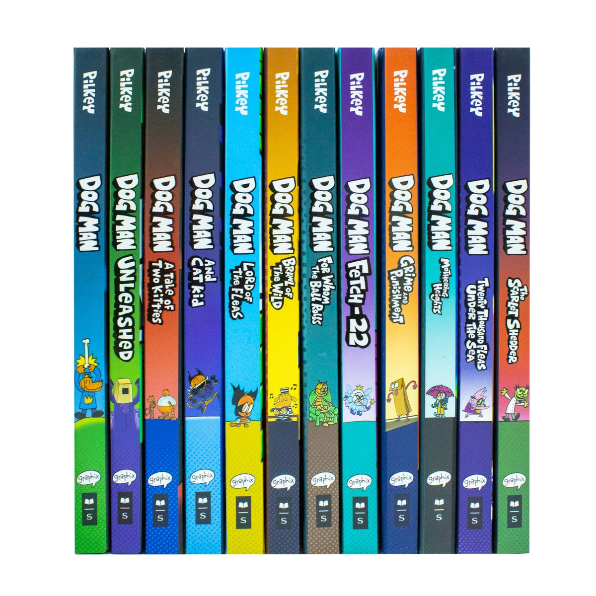 Dog Man Series 1-12 Books Collection Set By Dav Pilkey (Dog Man, Unleashed, Tale Of Two Kitties, Dog Man and Cat Kid, Lord of The Fleas, Brawl of The Wild, For Whom The Ball Rolls, Fetch-22 &amp; More)