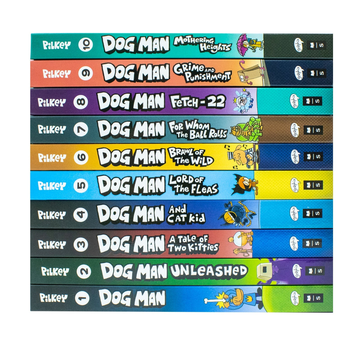 [h] Dog Man Series 10 Books Collection Set by Dav Pilkey | Graphic Novel Adventures for Kids - Mothering Heights, Grime and Punishment, Fetch-22, For Whom the Ball Rolls, Brawl of The Wild