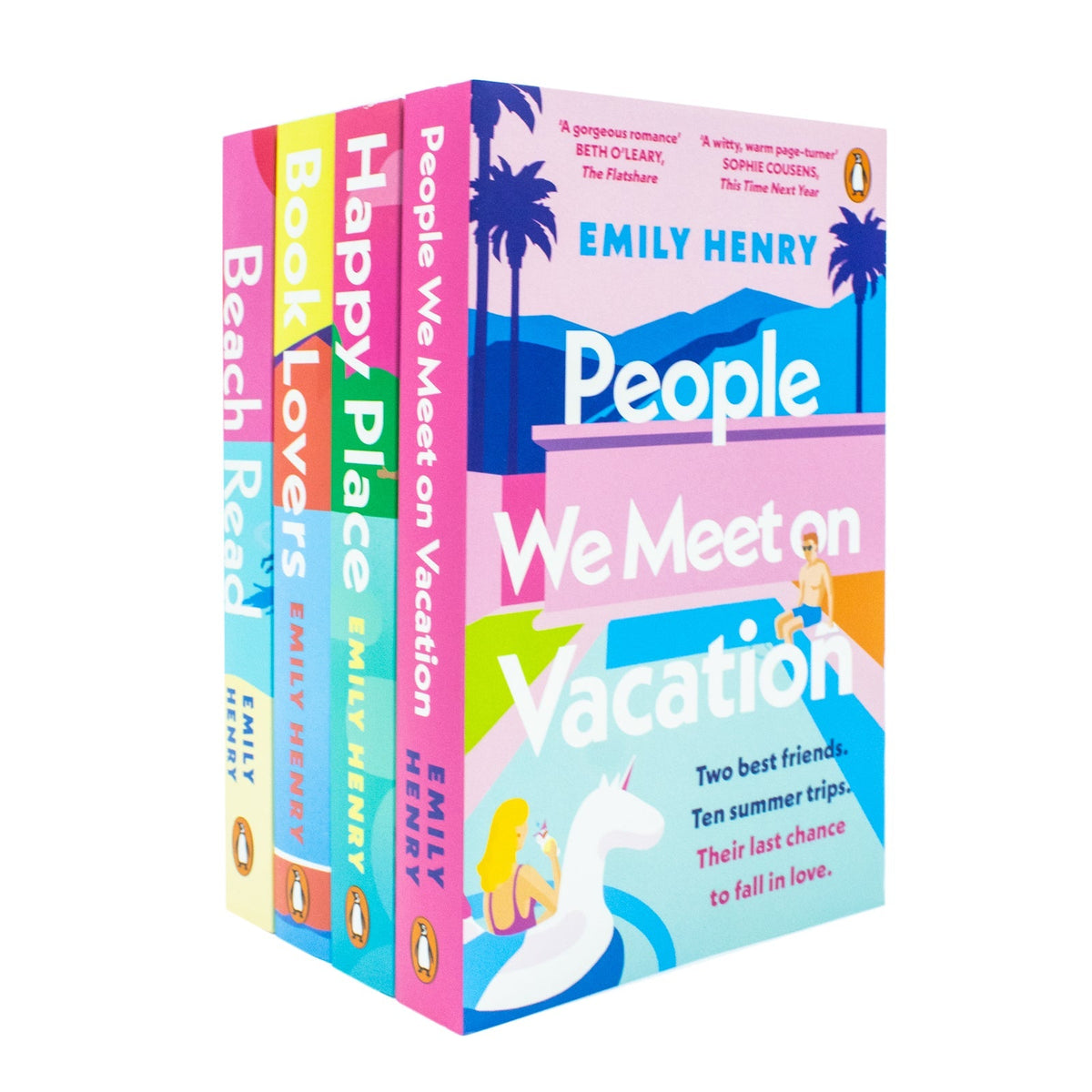 Emily Henry Collection 4 Books Set (Book Lovers, Beach Read, People We Meet on Vacation and Happy Place)
