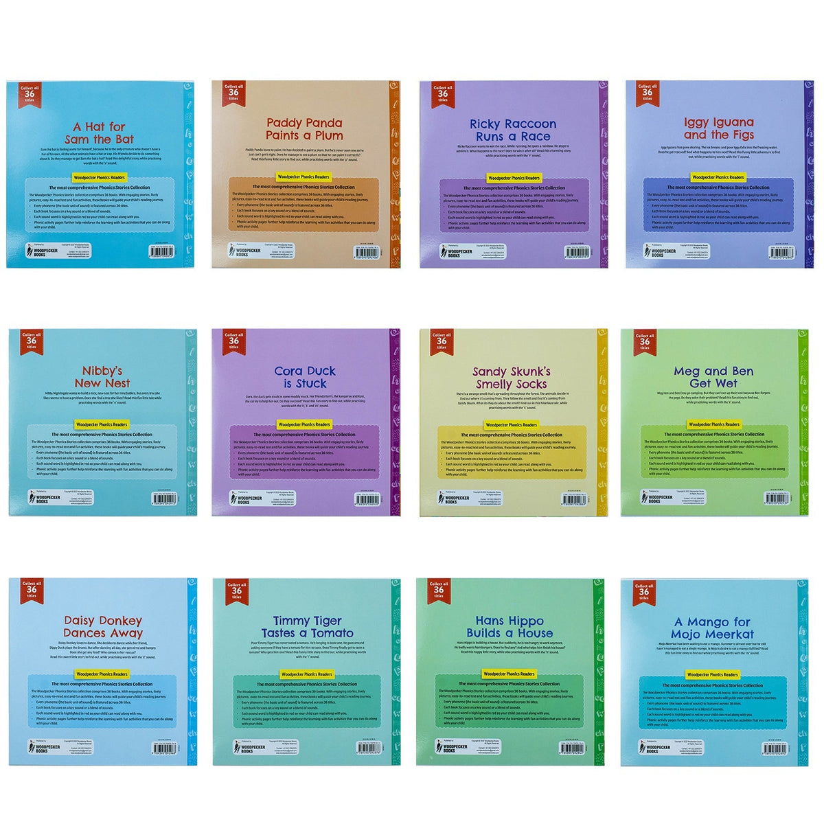My First Phonic Sounds 12 Books Collection Box Set with Included Fun Activities(A Hat for Sam the Bat,Paddy Panda Paints a Plum,Ricky Raccoon Runs a Race,Nibby New Nest & More)(Learning Key Level 1)