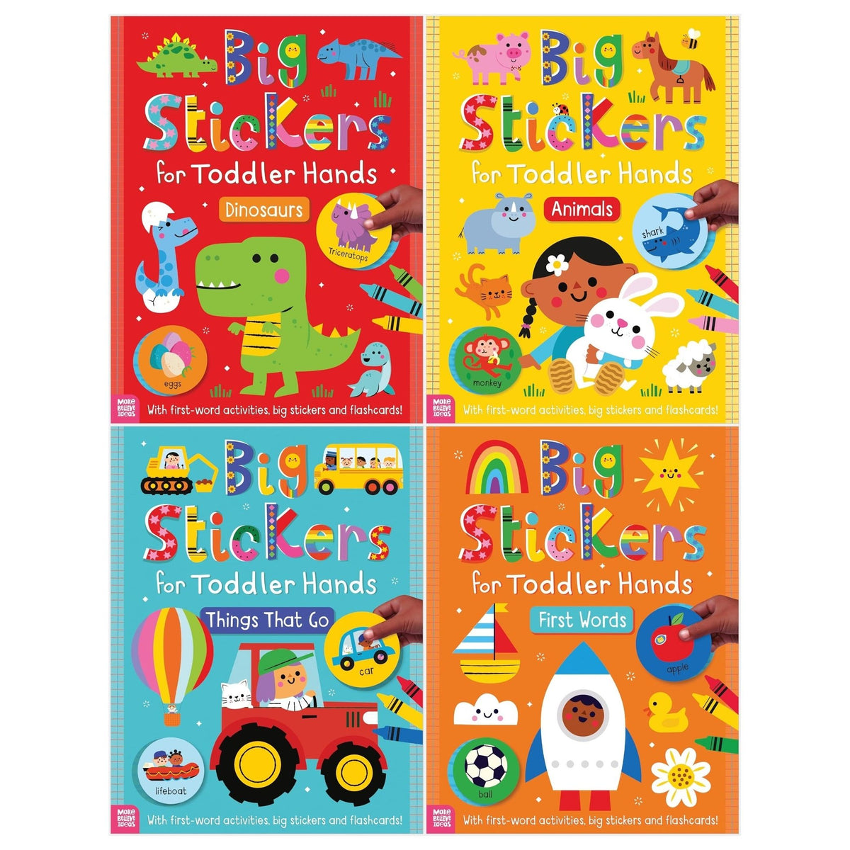 Big Stickers for Toddler Hands (Set of 4 Activity Books) (Animals, Dinosaurs, First Words, Things That Go)