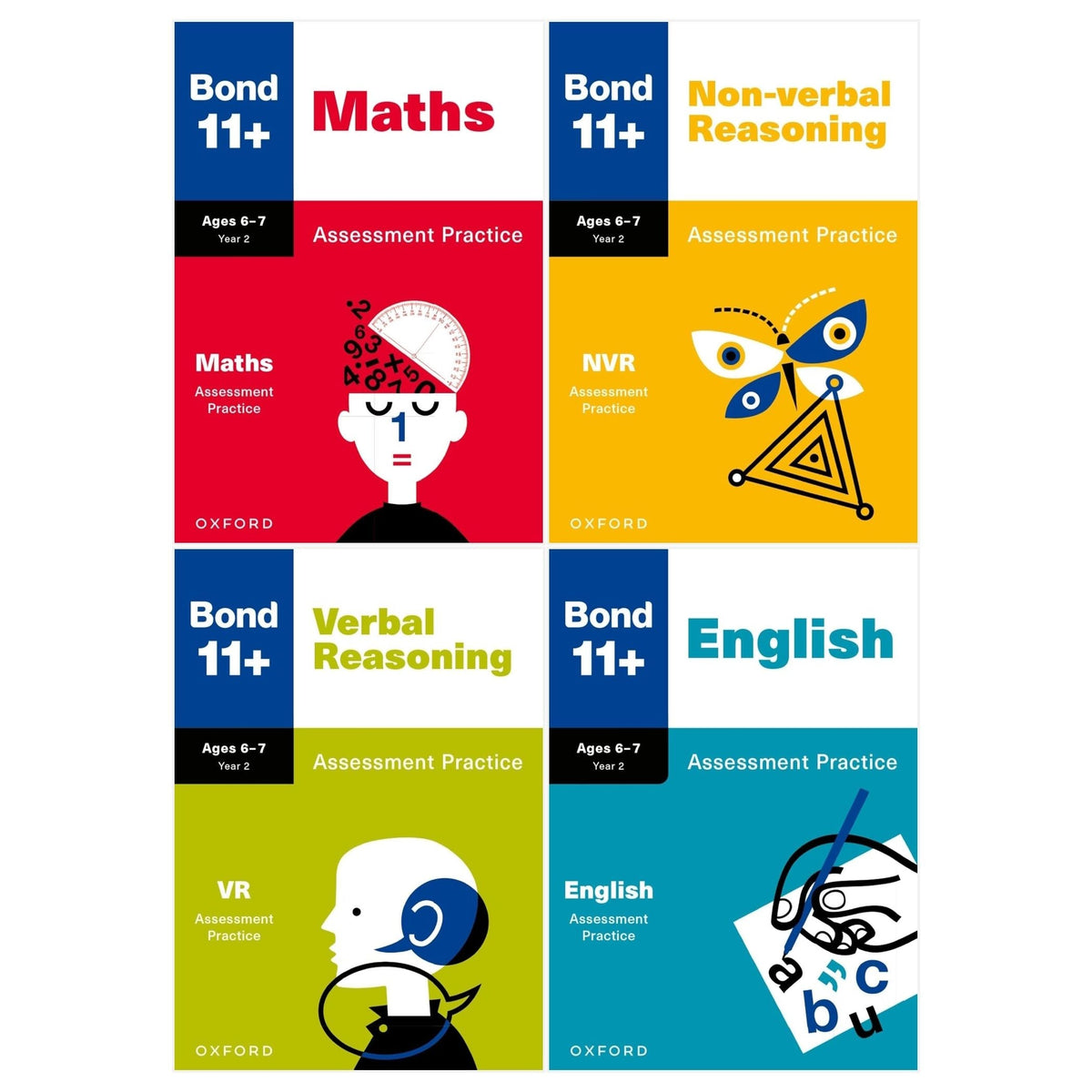 Bond 11+ Maths English Verbal Non-Verbal Reasoning Assessment Practice 6-7 years 4 Books Set (Bond Assessment Papers)