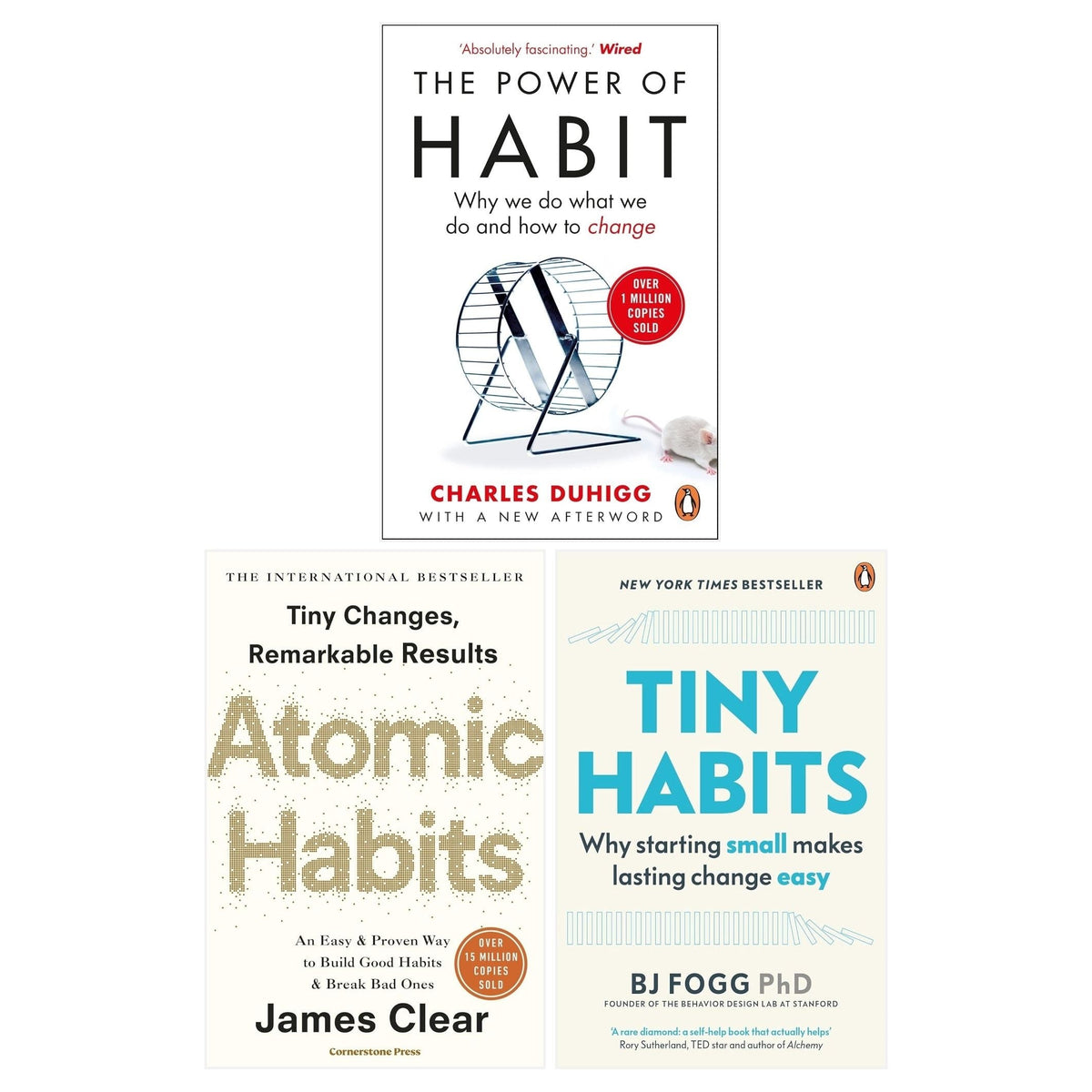 Tiny Habits, Atomic Habits, The Power of Habit 3 Books Collection Set