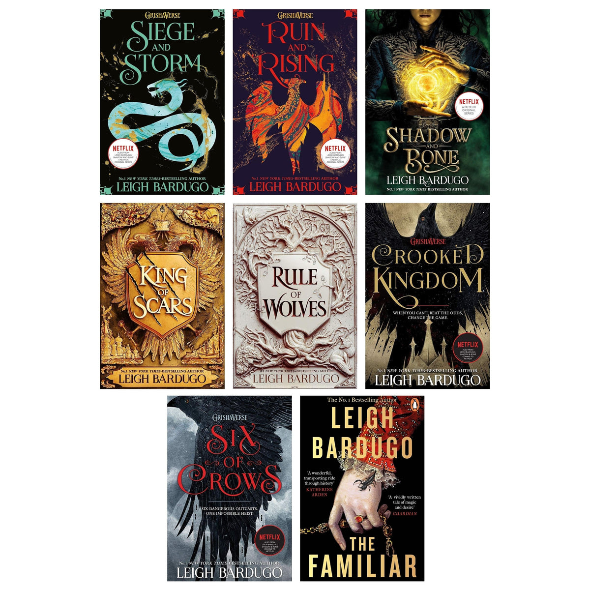 Leigh Bardugo 8 Books Collection Set (The Familiar, Shadow And Bone series, King of Scars duology, Six of Crows series)