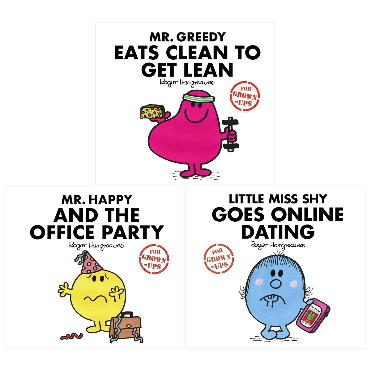 Mr Men And Little Miss for Grown Ups 3 Books Set By Roger Hargreaves