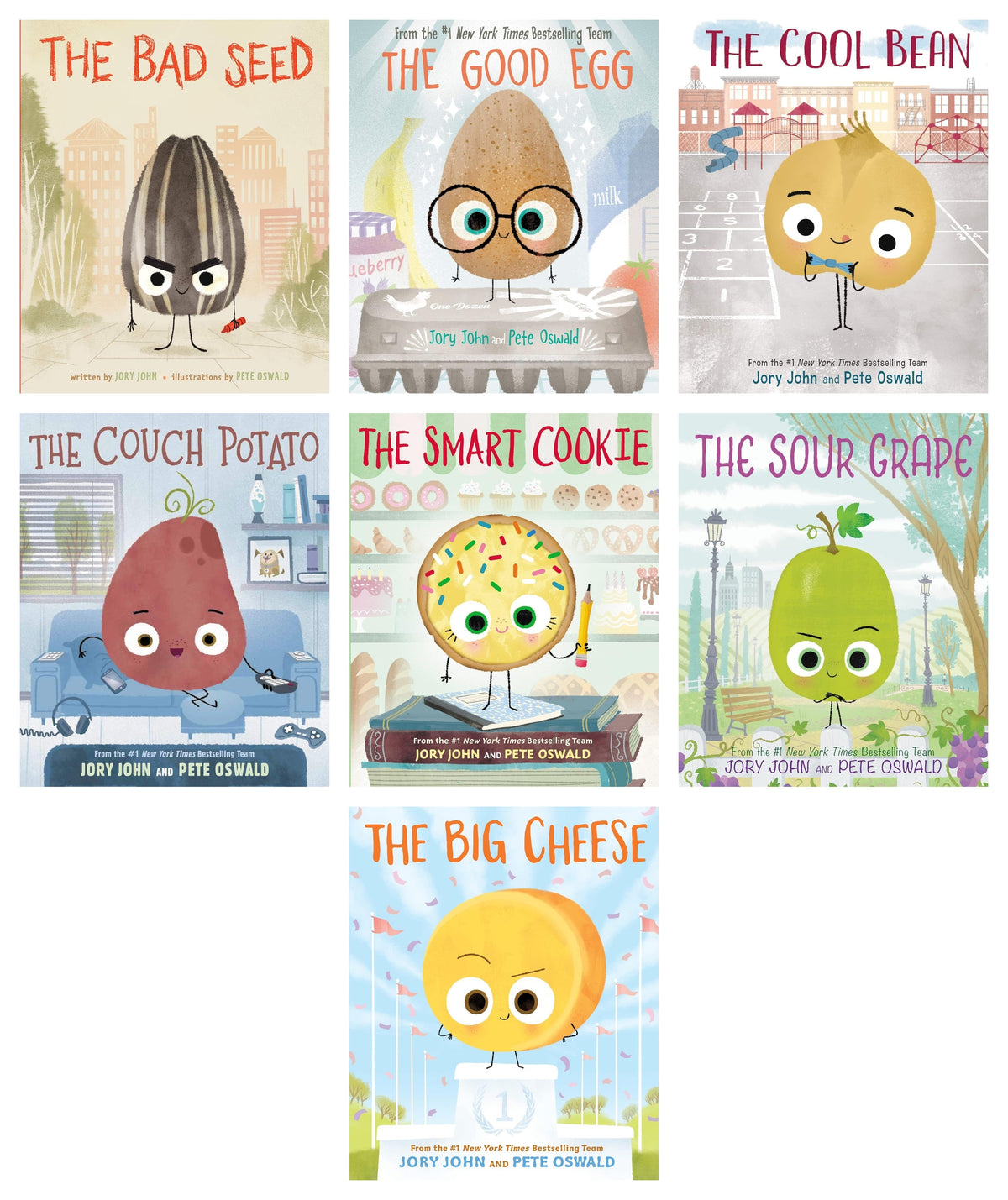 The Food Group Series 7 Books Collection Set By Jory John (The Bad Seed, The Good Egg, The Cool Bean, The Couch Potato, The Smart Cookie, The Sour Grape, The Big Cheese)
