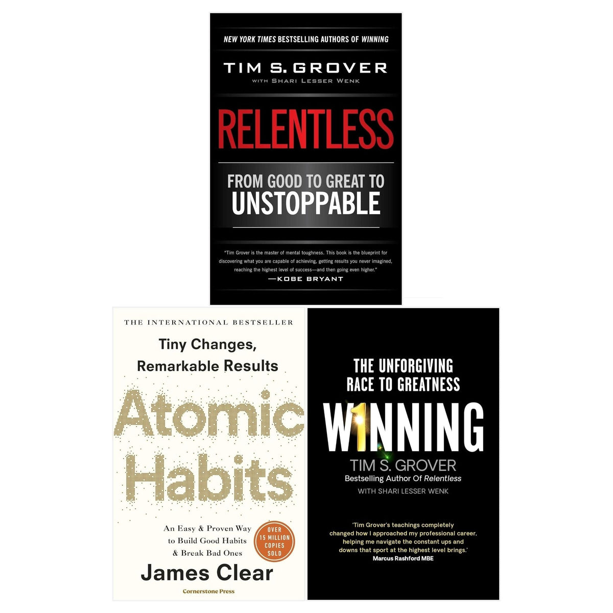 Winning, Relentless and Atomic Habits 3 Books Collection Set