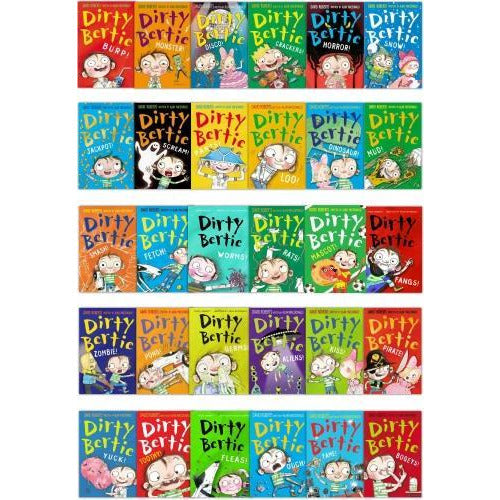 Dirty Bertie Series 1,2 & 3 Collection 30 Books Set(Book 1-30) (Worms!, Fleas!, Pants!, Burp!, Yuck!, Bogeys!, Mud!, Fetch!, Germs!, Fangs!, TOOTHY, RATS, SMASH, KISS, PONG, SCREAM, LOO, OUCH & More…)