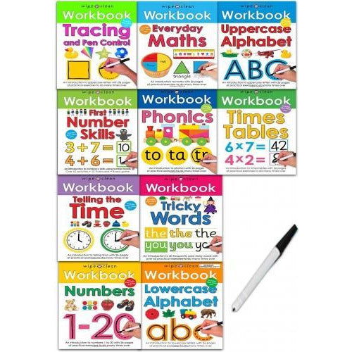 Wipe Clean Workbook 10 Books Collection Set by Roger Priddy | Early Learning Write and Wipe Activity Books for Preschoolers Kids