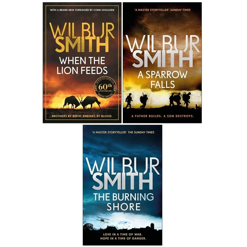 Courtney Family Novels Series 3 Books Collection Set by Wilbur Smith (When the Lion Feeds, A Sparrow Falls &The Burning Shore)