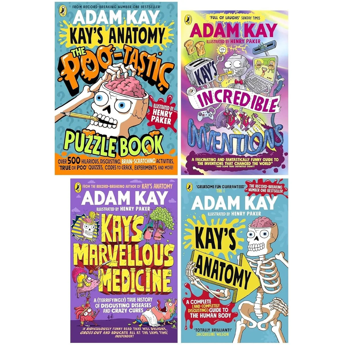 Adam Kay's 4 Books Collection Set (Kay's Anatomy ,Kay's Marvellous Medicine  & Kay’s Incredible Inventions &  Kay's Anatomy: The Poo-Tastic Puzzle Book)